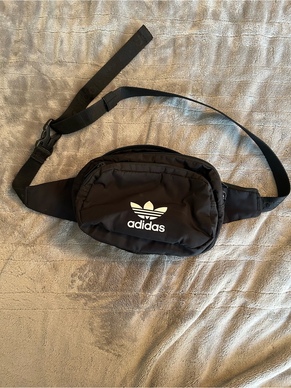 adidas Black Waist Bag with White Trefoil Logo